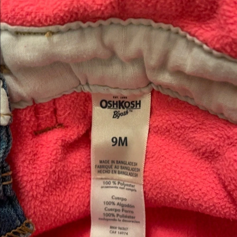 EUC Oshkosh B’Gosh pink lined jean bibs​​​​​​​​​​​​​​